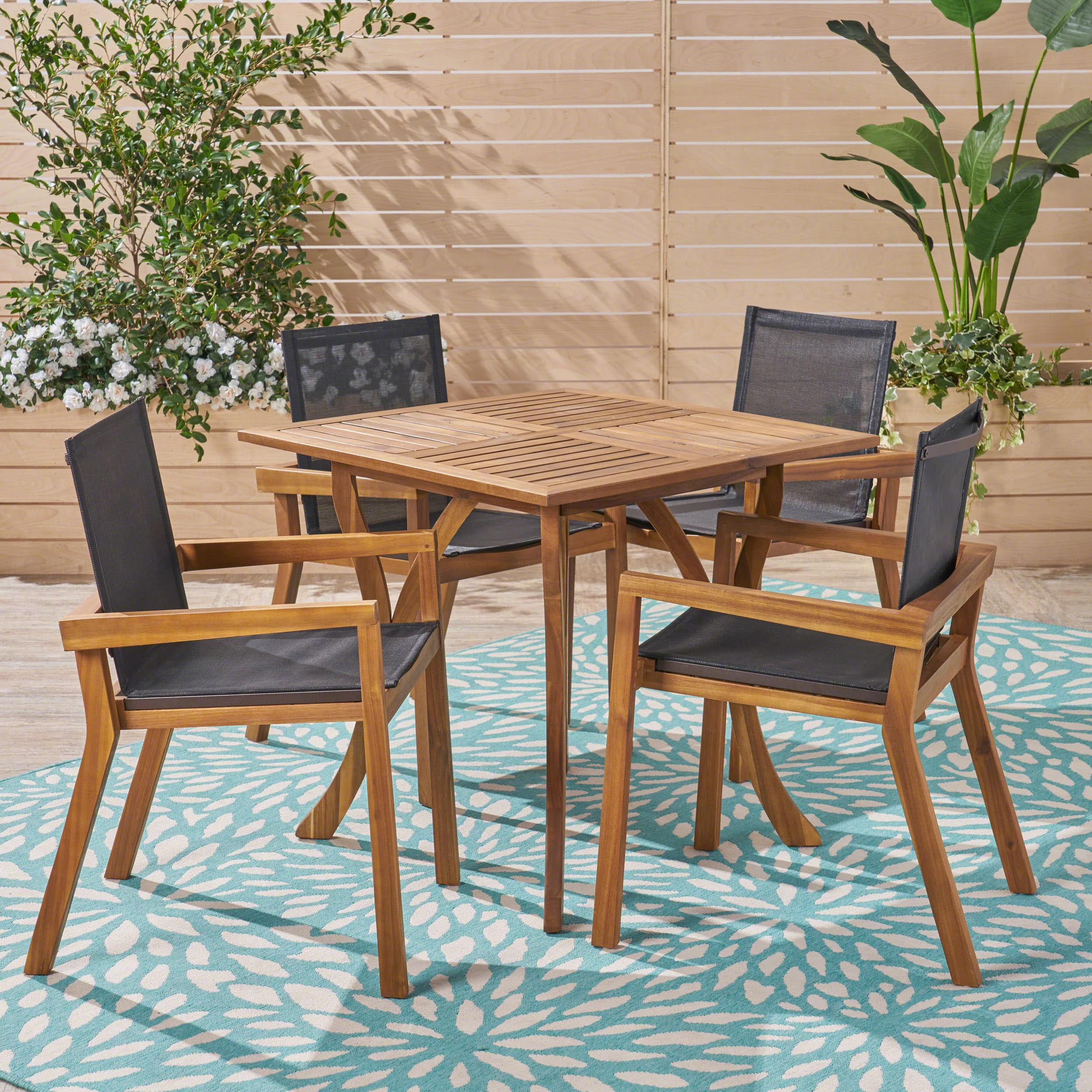 Outdoor Acacia Wood 4 Seater Square Dining Set with Mesh Seats - NH159603 outdoor lounge chair, patio sofa