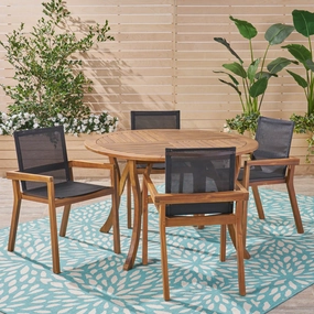 Outdoor Acacia Wood 5 Piece Round Dining Set with Mesh Seats - NH059603 outdoor lounge chair, patio sofa