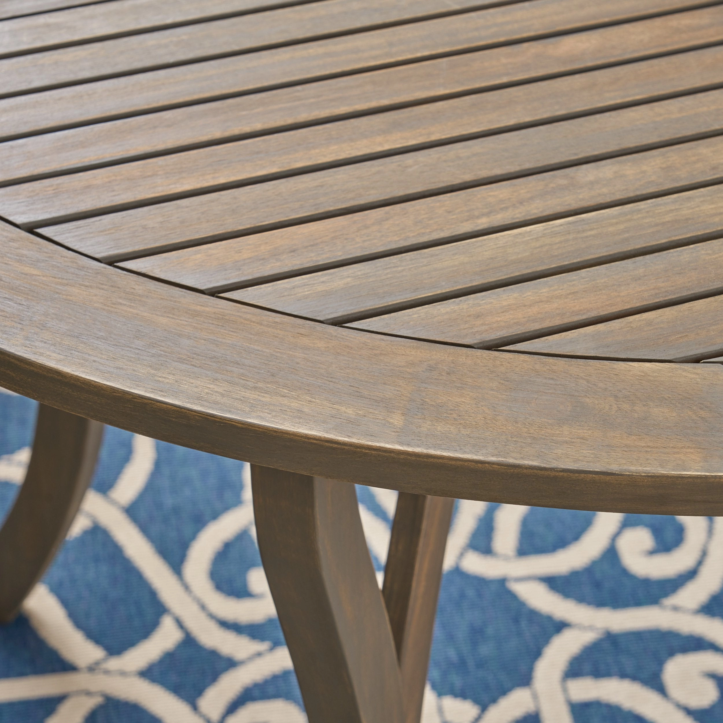 Outdoor Acacia Wood 5 Piece Round Dining Set with Mesh Seats - NH059603