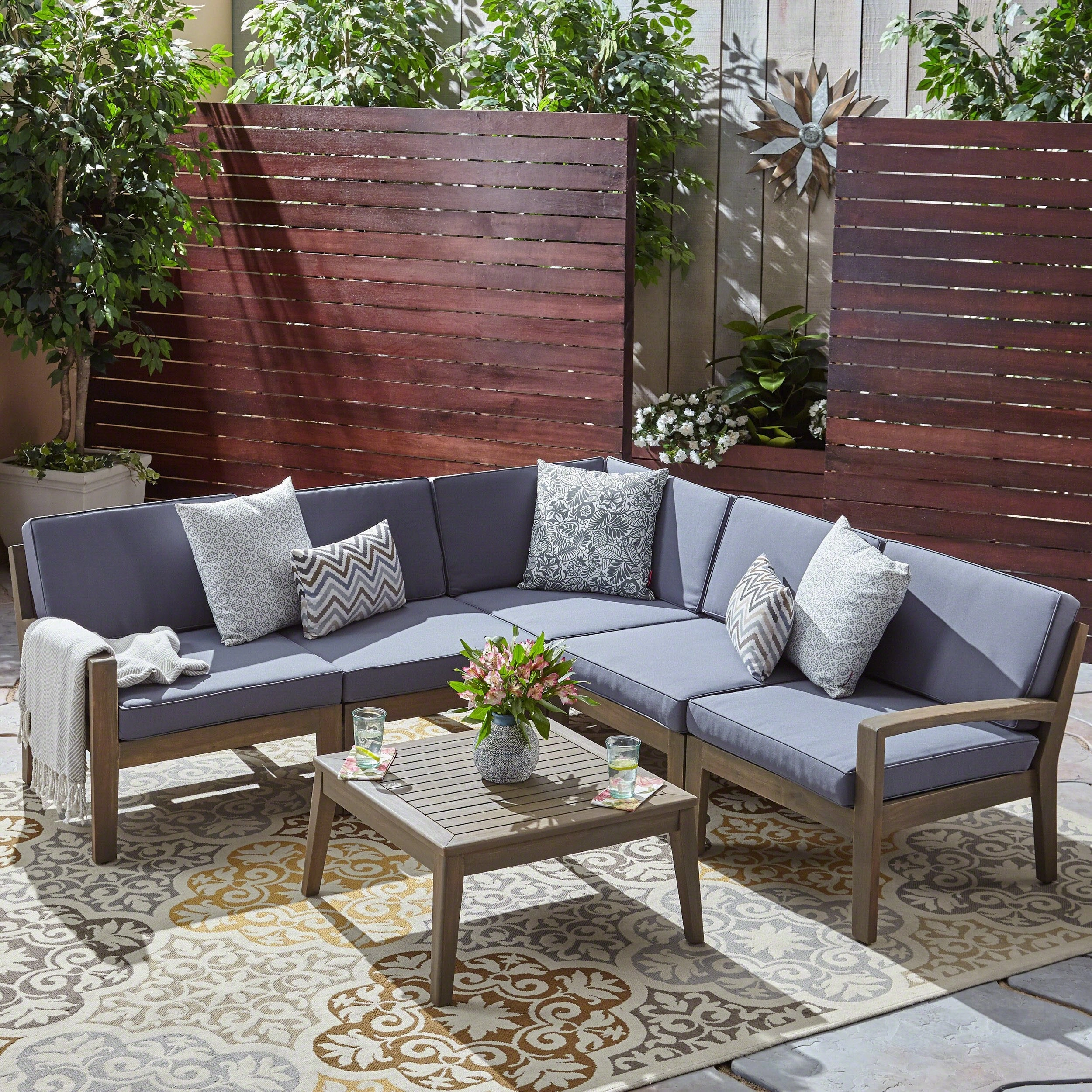 Outdoor Acacia Wood 5 Seater Sectional Sofa Set with Coffee Table - NH245603 outdoor furniture, garden bench