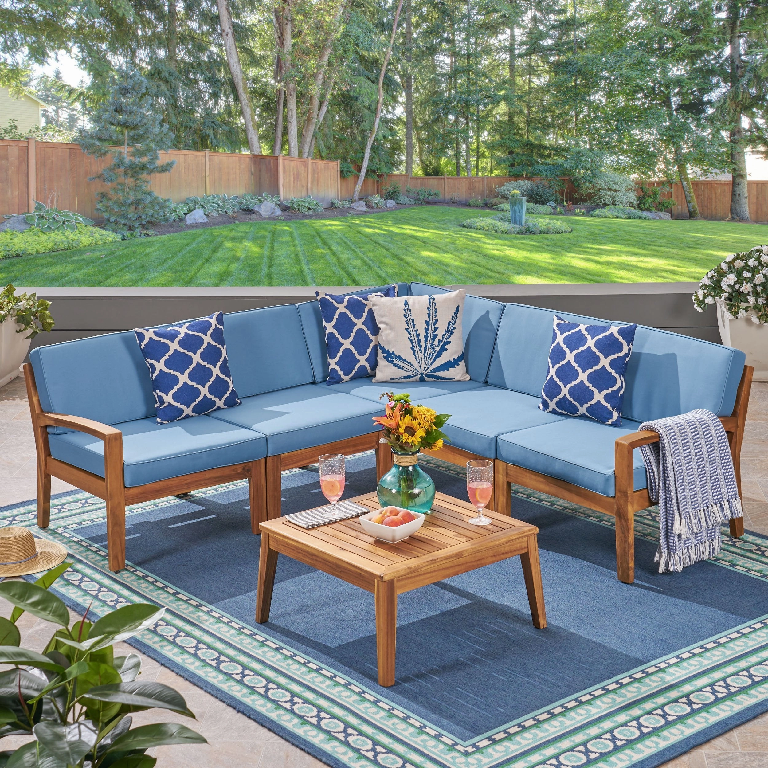 Outdoor Acacia Wood 5 Seater Sectional Sofa Set with Coffee Table - NH935603