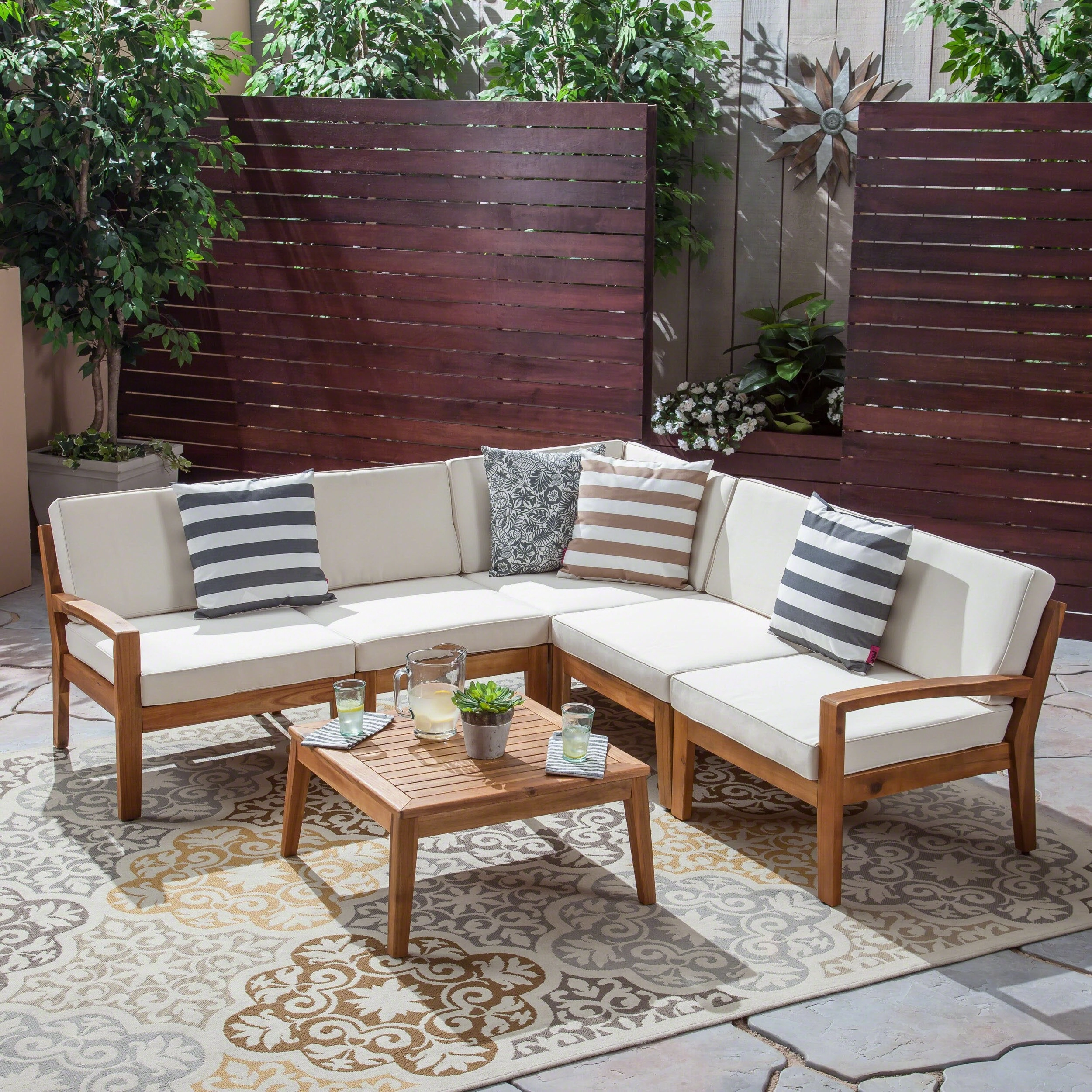 Outdoor Acacia Wood 5 Seater Sectional Sofa Set with Coffee Table - NH935603 outdoor furniture, garden bench