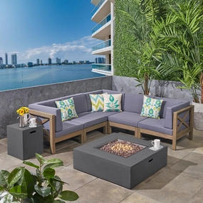 Outdoor Acacia Wood 5 Seater Sectional Sofa Set with Fire Pit - NH027603 outdoor furniture, garden bench