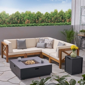 Outdoor Acacia Wood 5 Seater Sectional Sofa Set with Fire Pit - NH527603 outdoor furniture, garden bench