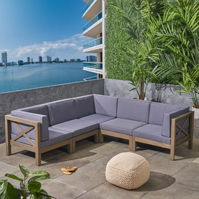 Outdoor Acacia Wood 5 Seater Sectional Sofa Set with Water-Resistant Cushions - NH017603 outdoor furniture, garden bench
