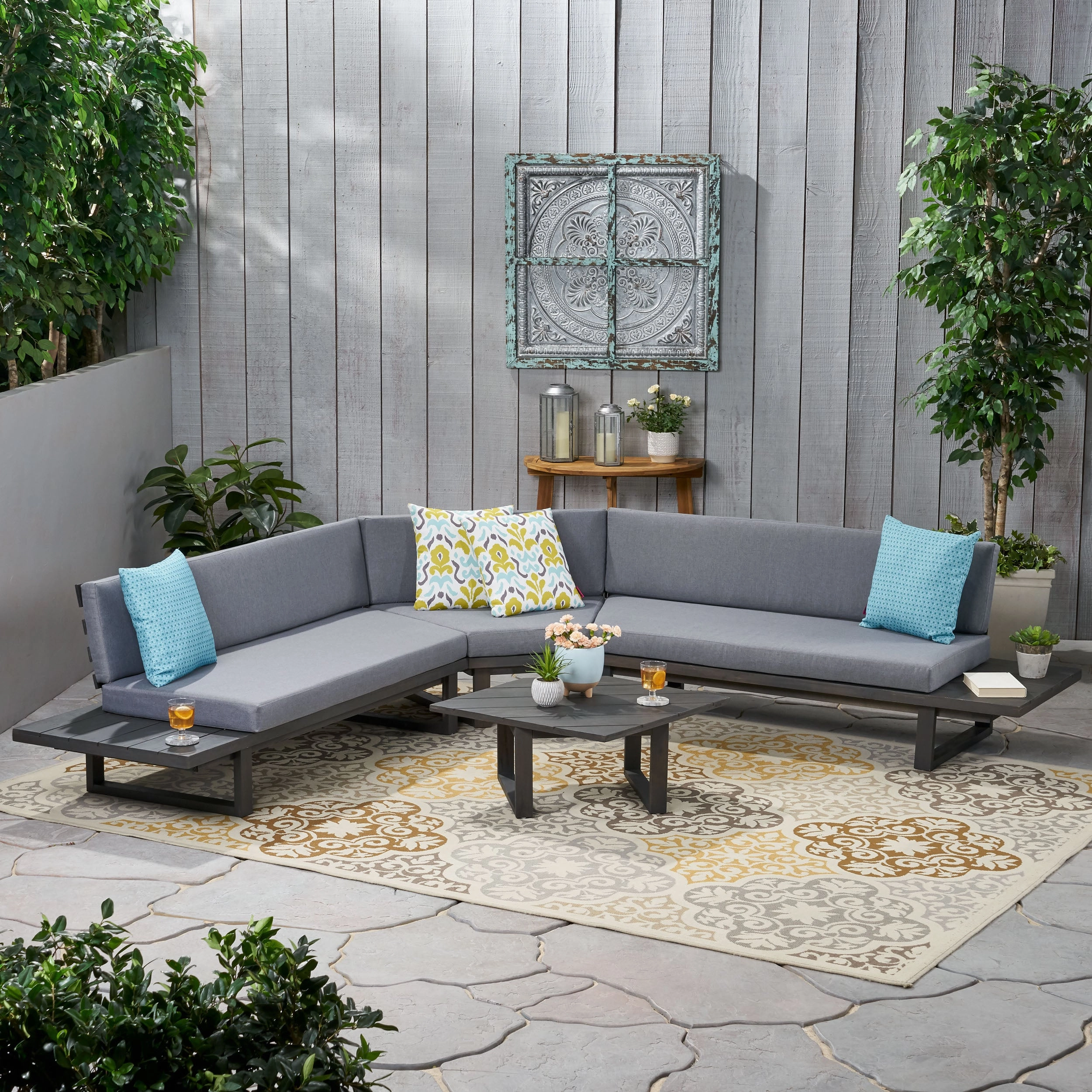 Outdoor Acacia Wood 5 Seater Sectional Sofa Set with Water-Resistant Cushions - NH661113 outdoor furniture, garden bench