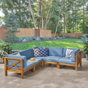 Outdoor Acacia Wood 5 Seater Sectional Sofa Set with Water-Resistant Cushions - NH807603 outdoor furniture, garden bench