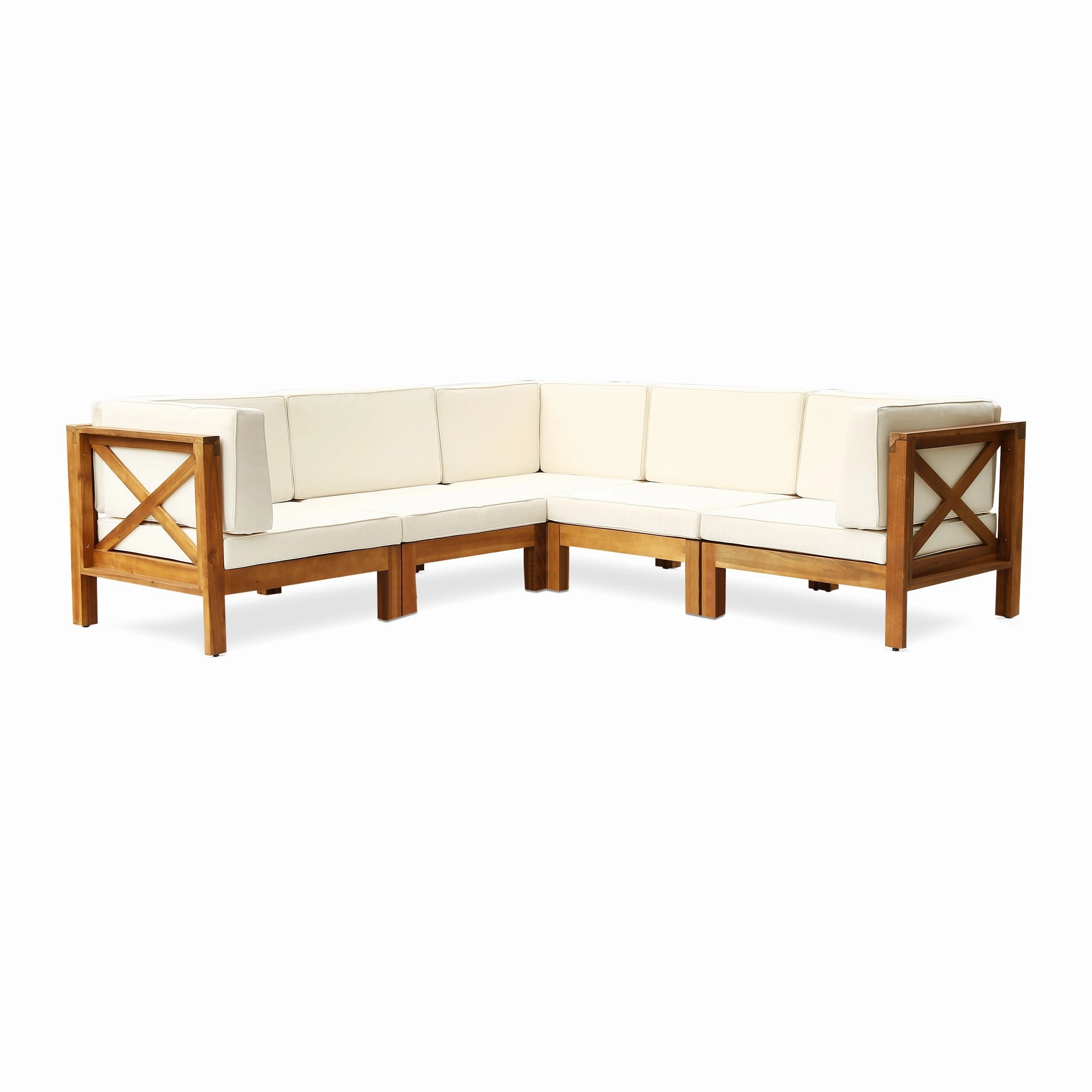 Outdoor Acacia Wood 5 Seater Sectional Sofa Set with Water-Resistant Cushions - NH807603