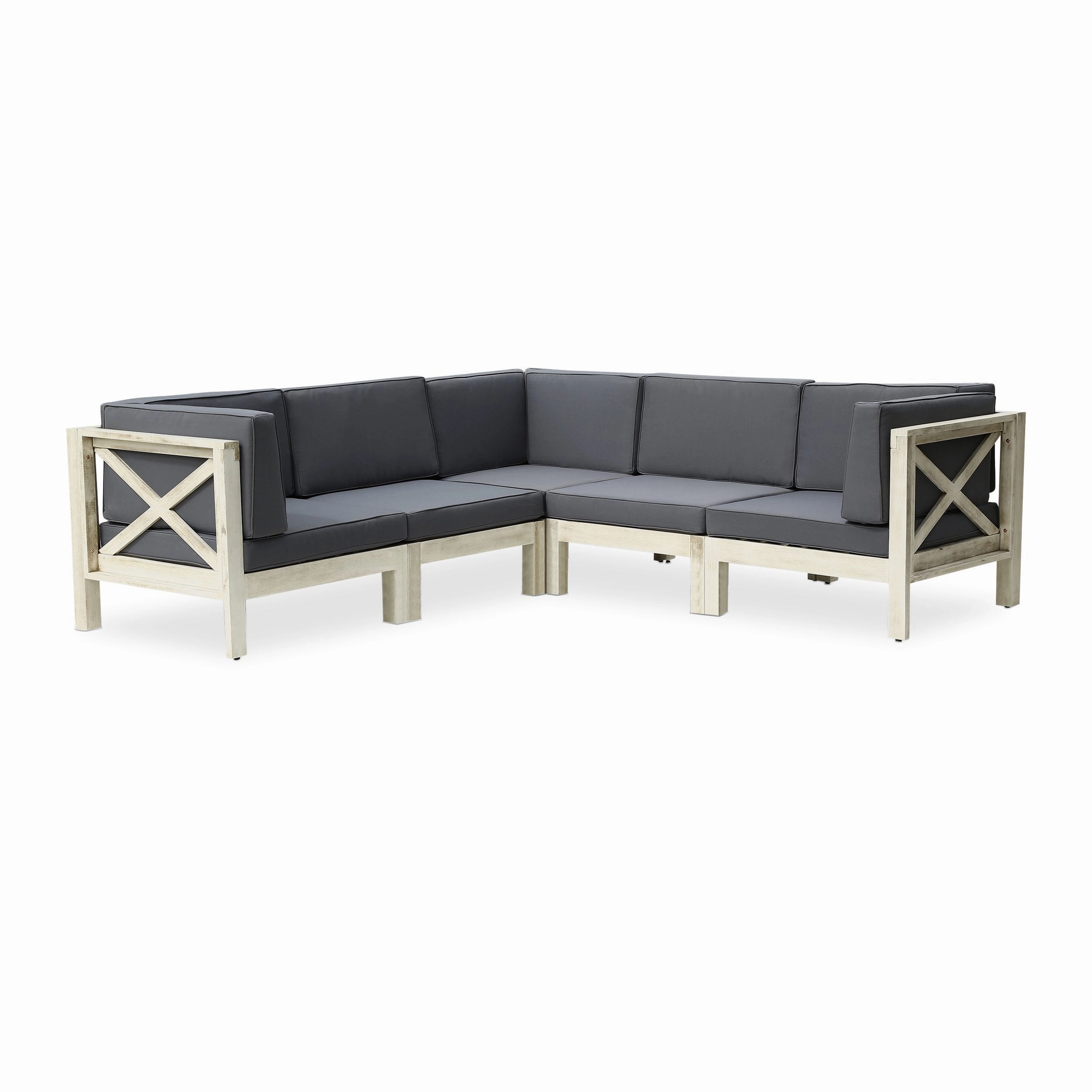 Outdoor Acacia Wood 5 Seater Sectional Sofa Set with Water-Resistant Cushions - NH807603