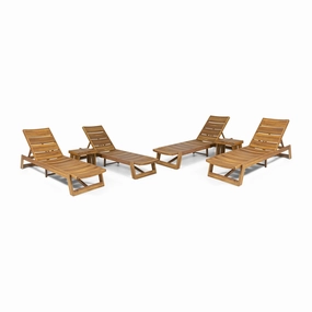 Outdoor Acacia Wood 6 Piece Chaise Lounge Set - NH137213 patio umbrella, gazebo