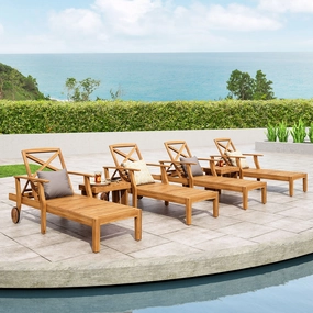 Outdoor Acacia Wood 6 Piece Chaise Lounge Set - NH647213 patio umbrella, gazebo
