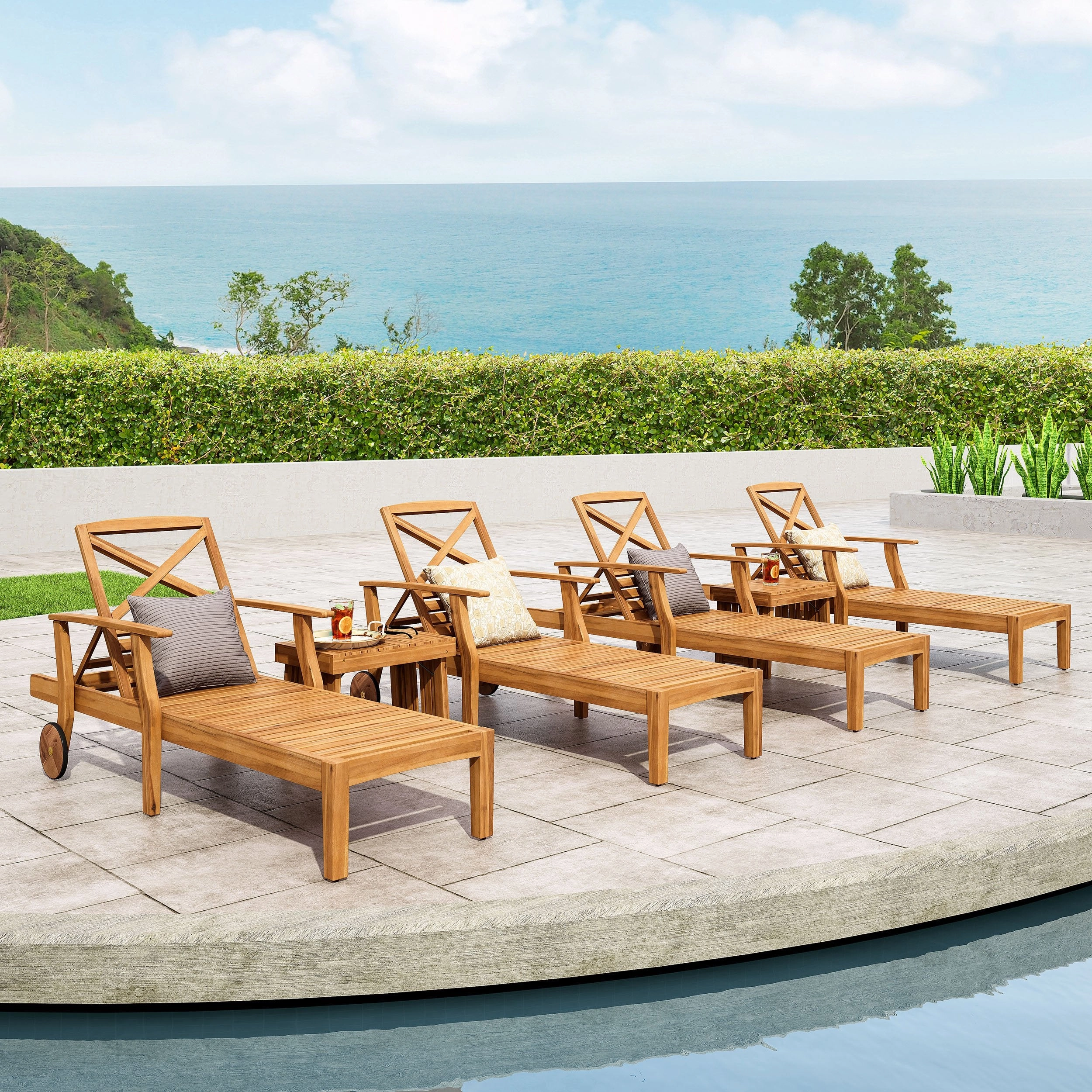 Outdoor Acacia Wood 6 Piece Chaise Lounge Set - NH647213 outdoor furniture, garden bench