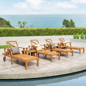 Outdoor Acacia Wood 6 Piece Chaise Lounge Set - NH647213 outdoor furniture, garden bench