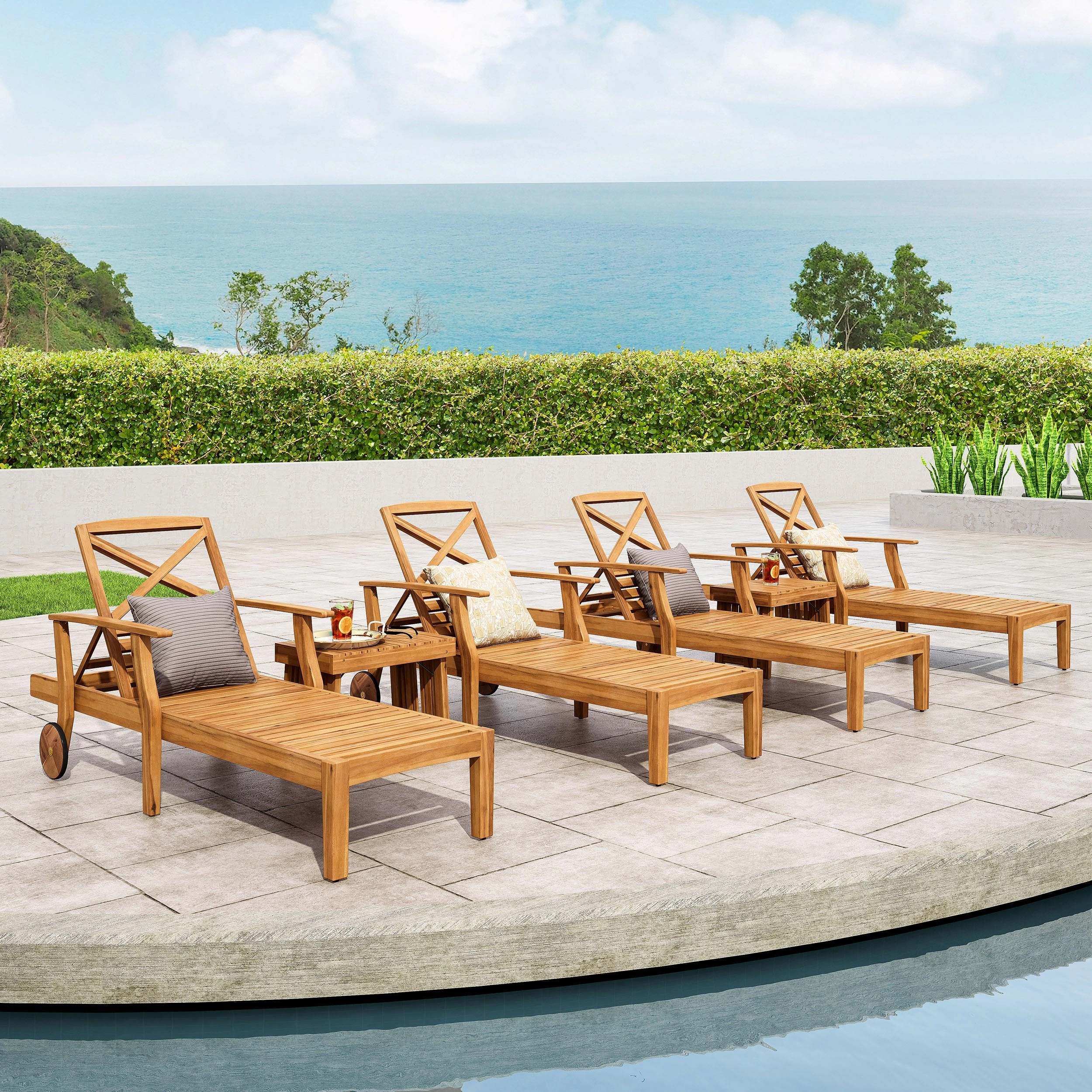Outdoor Acacia Wood 6 Piece Chaise Lounge Set - NH647213 patio umbrella, gazebo