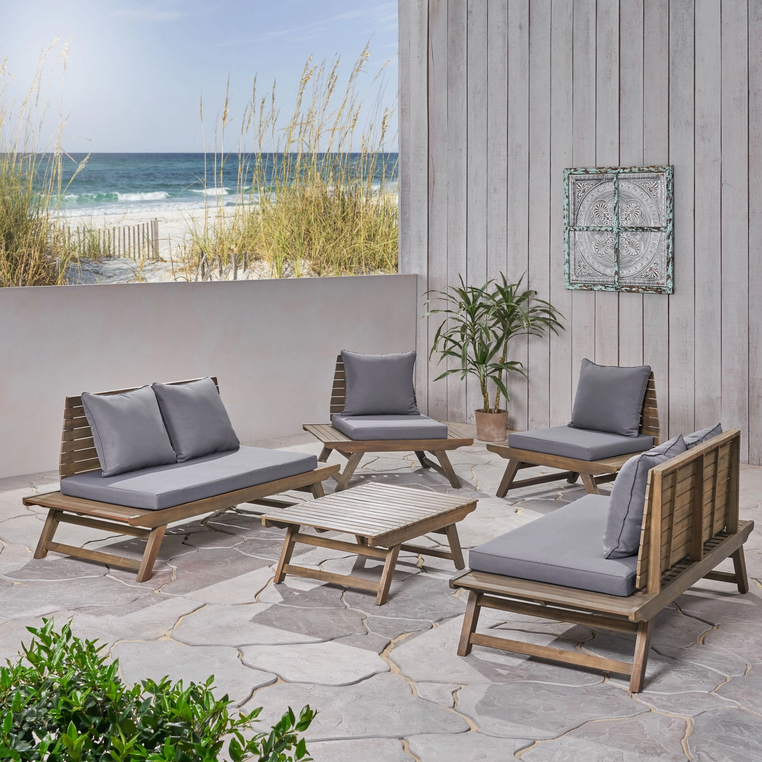 Outdoor Acacia Wood 6 Seater Chat Set - NH266903 outdoor furniture, garden bench