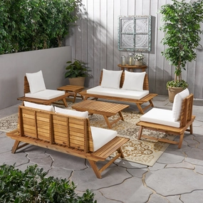 Outdoor Acacia Wood 6 Seater Chat Set with Side Table and Coffee Table - NH966903 outdoor furniture, garden bench
