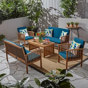 Outdoor Acacia Wood 6 Seater Conversation Set with Coffee Table - NH476603 outdoor furniture, garden bench