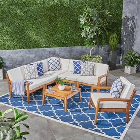 Outdoor Acacia Wood 6 Seater Sectional Sofa and Club Chair Set with Coffee Table - NH345603 outdoor furniture, garden bench