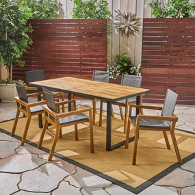 Outdoor Acacia Wood 7 Piece Dining Set with Mesh Seats - NH649603 outdoor lounge chair, patio sofa