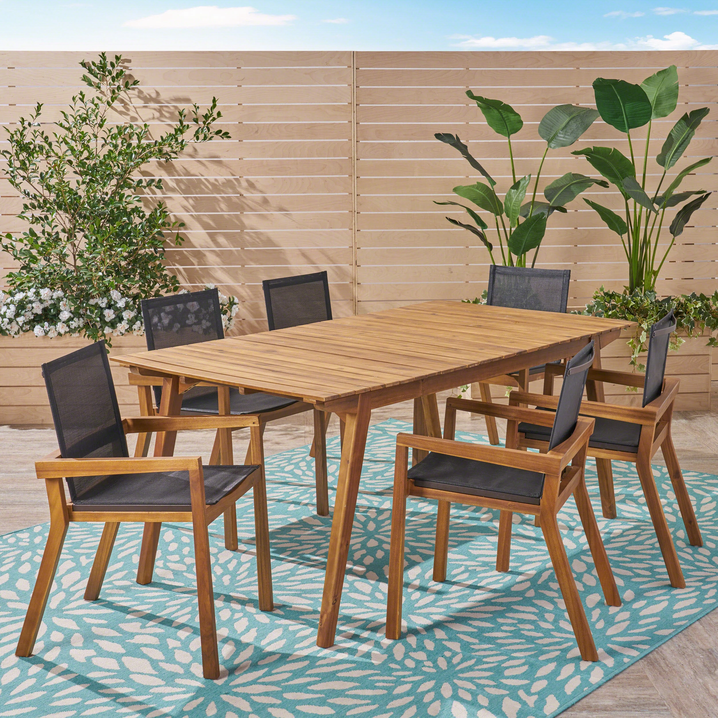 Outdoor Acacia Wood 7 Piece Dining Set with Mesh Seats - NH749603 outdoor lounge chair, patio sofa