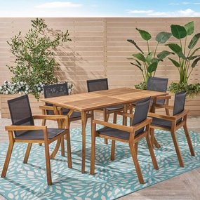 Outdoor Acacia Wood 7 Piece Dining Set with Mesh Seats - NH949603 outdoor lounge chair, patio sofa