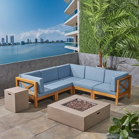 Outdoor Acacia Wood 7-Piece Sectional Sofa Set with Fire Pit - NH917603 outdoor furniture, garden bench
