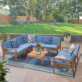 Outdoor Acacia Wood 7 Seater Sectional Sofa and Loveseat Set with Coffee Table - NH845603 outdoor furniture, garden bench
