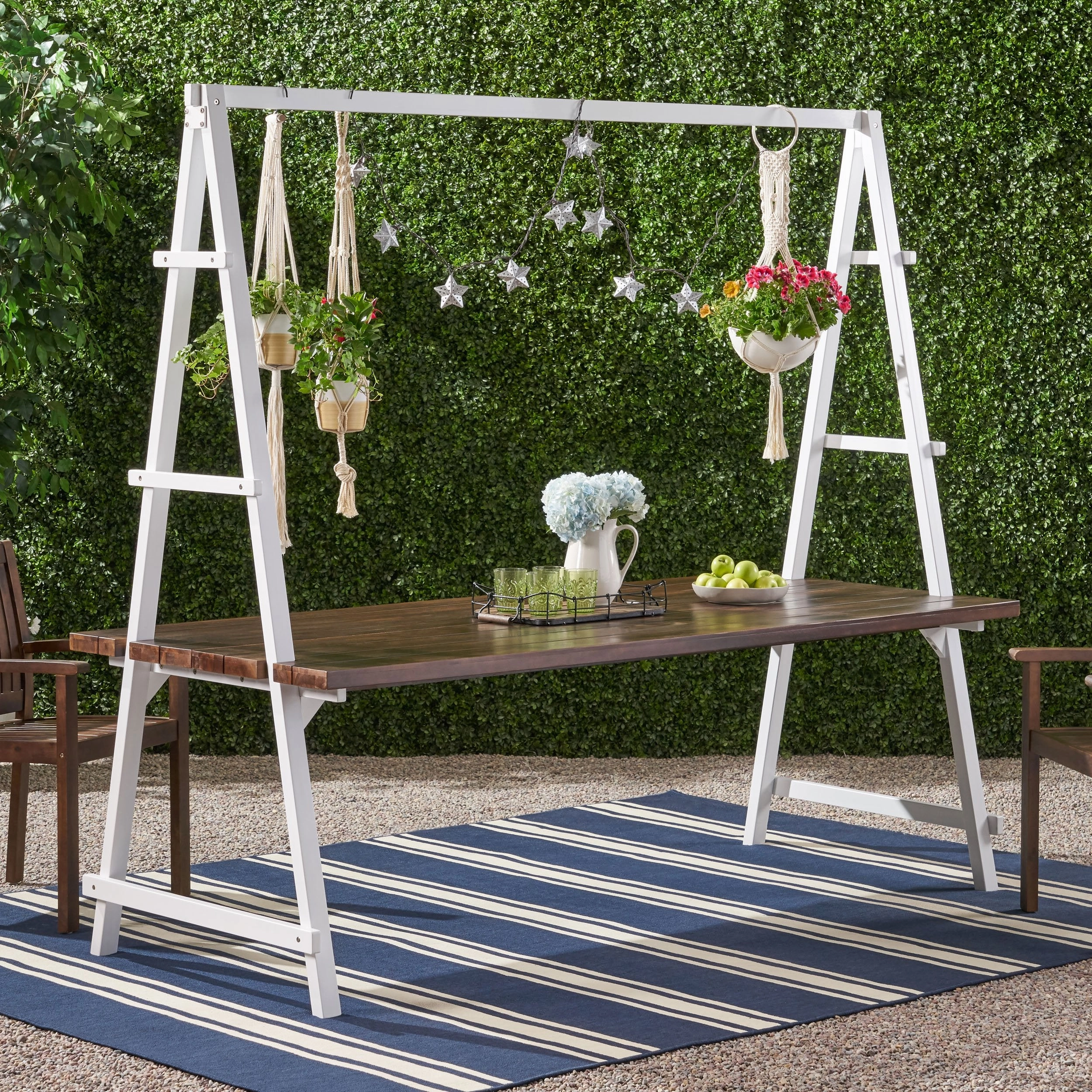 Outdoor Acacia Wood 88.5" Dining Table with Iron Plant Hanger - NH992903 outdoor lounge chair, patio sofa