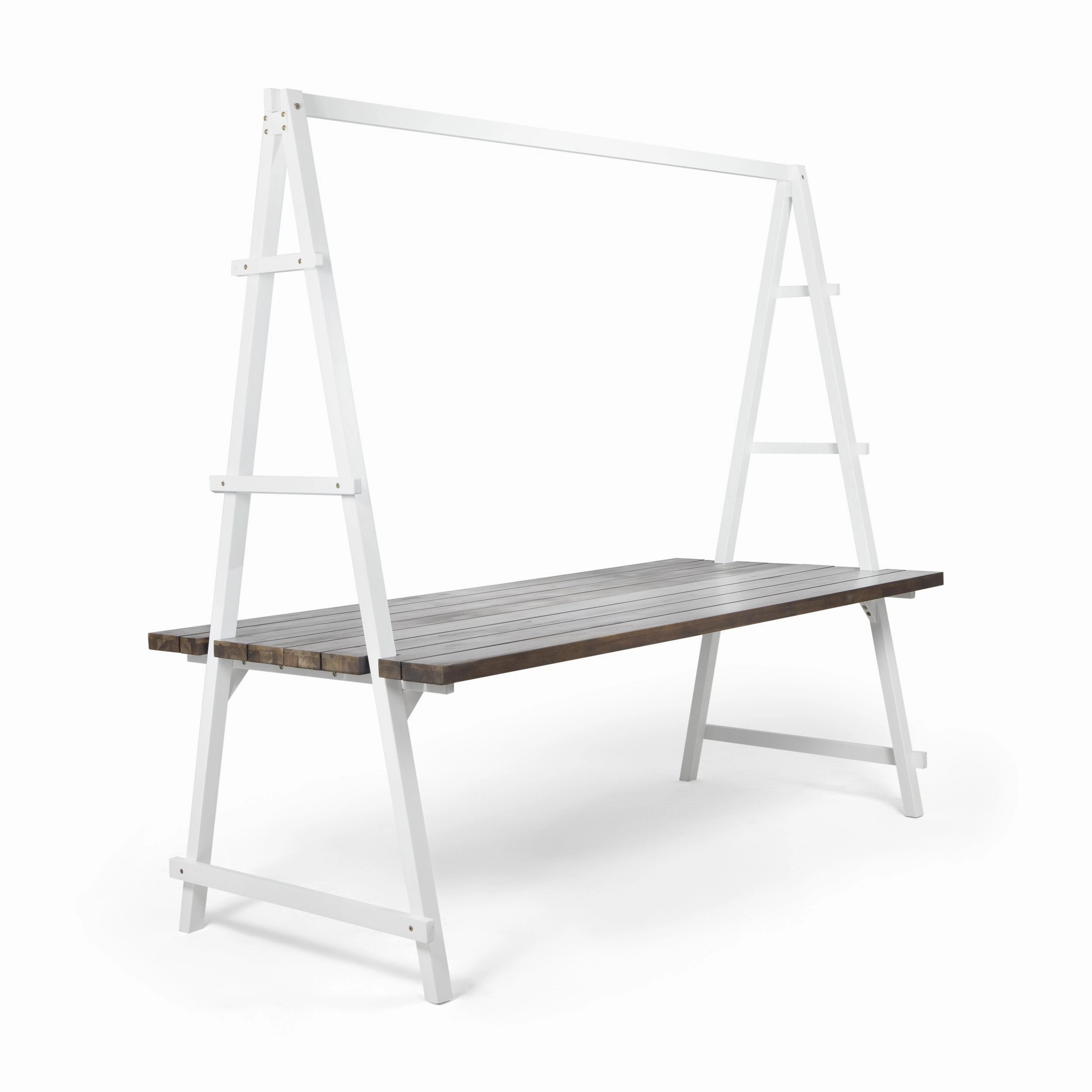 Outdoor Acacia Wood 88.5" Dining Table with Iron Plant Hanger - NH992903