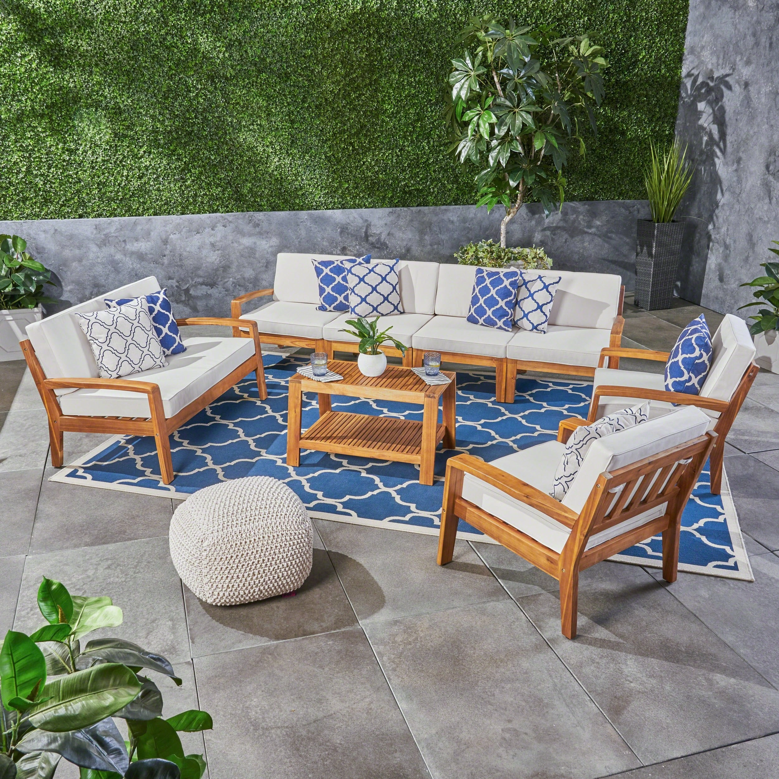 Outdoor Acacia Wood 8 Seater Sectional Chat Set with Coffee Table - NH155603 outdoor furniture, garden bench