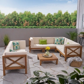 Outdoor Acacia Wood 8 Seater Sectional Sofa Set with Coffee Table - NH237603 outdoor furniture, garden bench