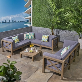 Outdoor Acacia Wood 9-Piece Sectional Sofa Set with Coffee Table - NH437603 outdoor furniture, garden bench