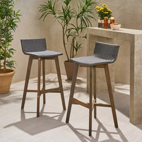 Outdoor Acacia Wood & Wicker Barstools (Set of 2) - NH910013 outdoor furniture, garden bench