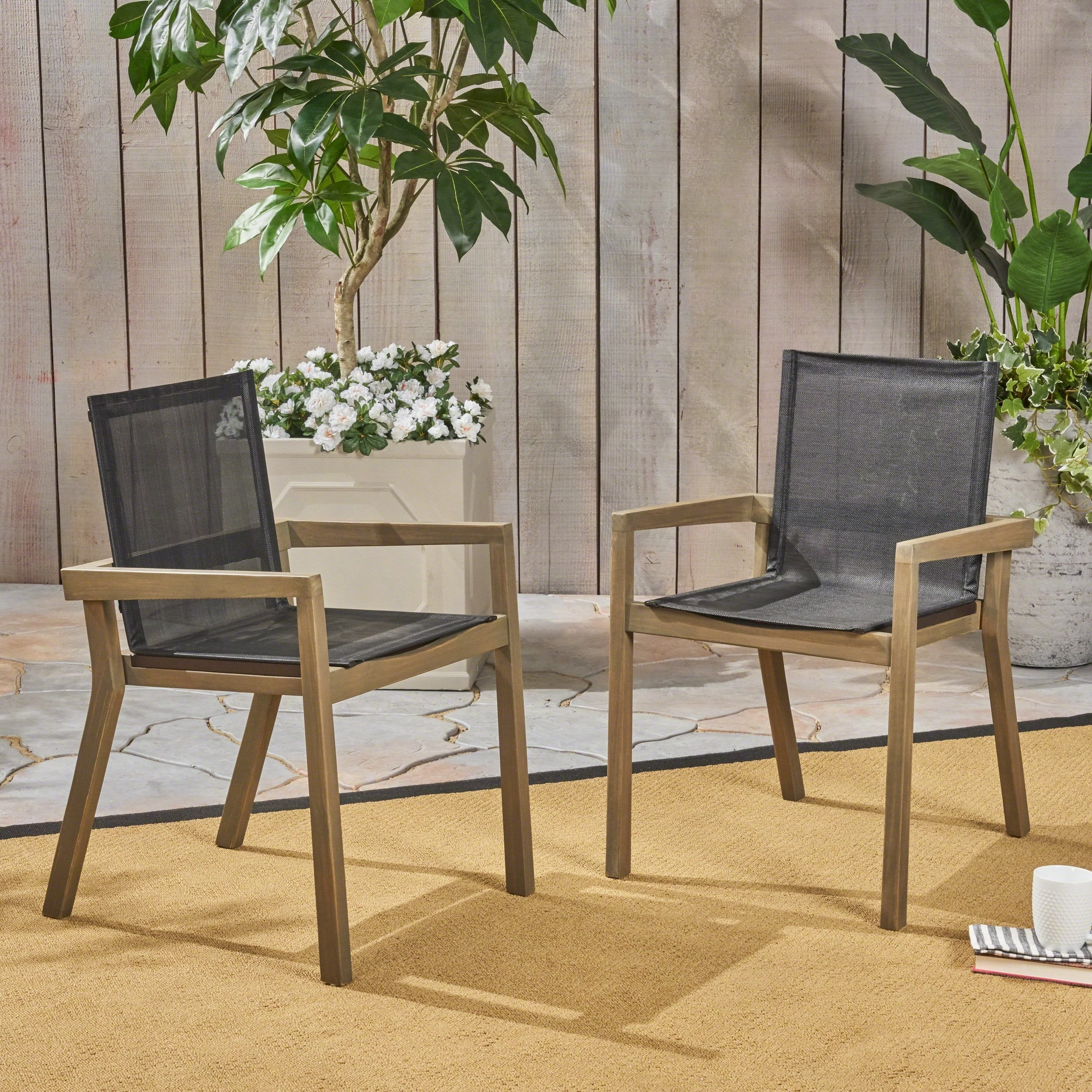 Outdoor Acacia Wood and Mesh Dining Chairs (Set of 2) - NH651503 outdoor lounge chair, patio sofa