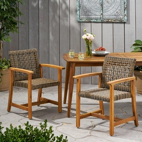 Outdoor Acacia Wood and Wicker Dining Chair (Set of 2) - NH993013 outdoor furniture, garden bench
