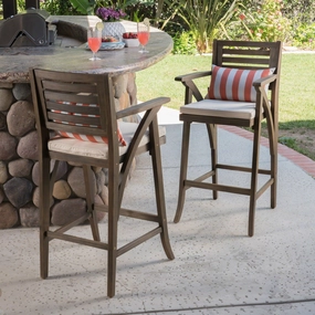 Outdoor Acacia Wood Barstool (Set of 2), Grey with Cream Cushion - NH176403 outdoor furniture, garden bench