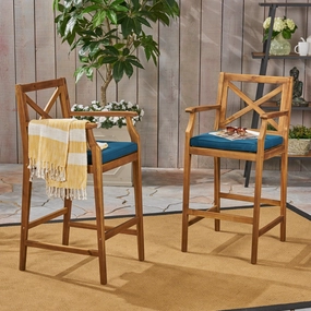 Outdoor Acacia Wood Barstool (set of 2) - NH618503 outdoor furniture, garden bench