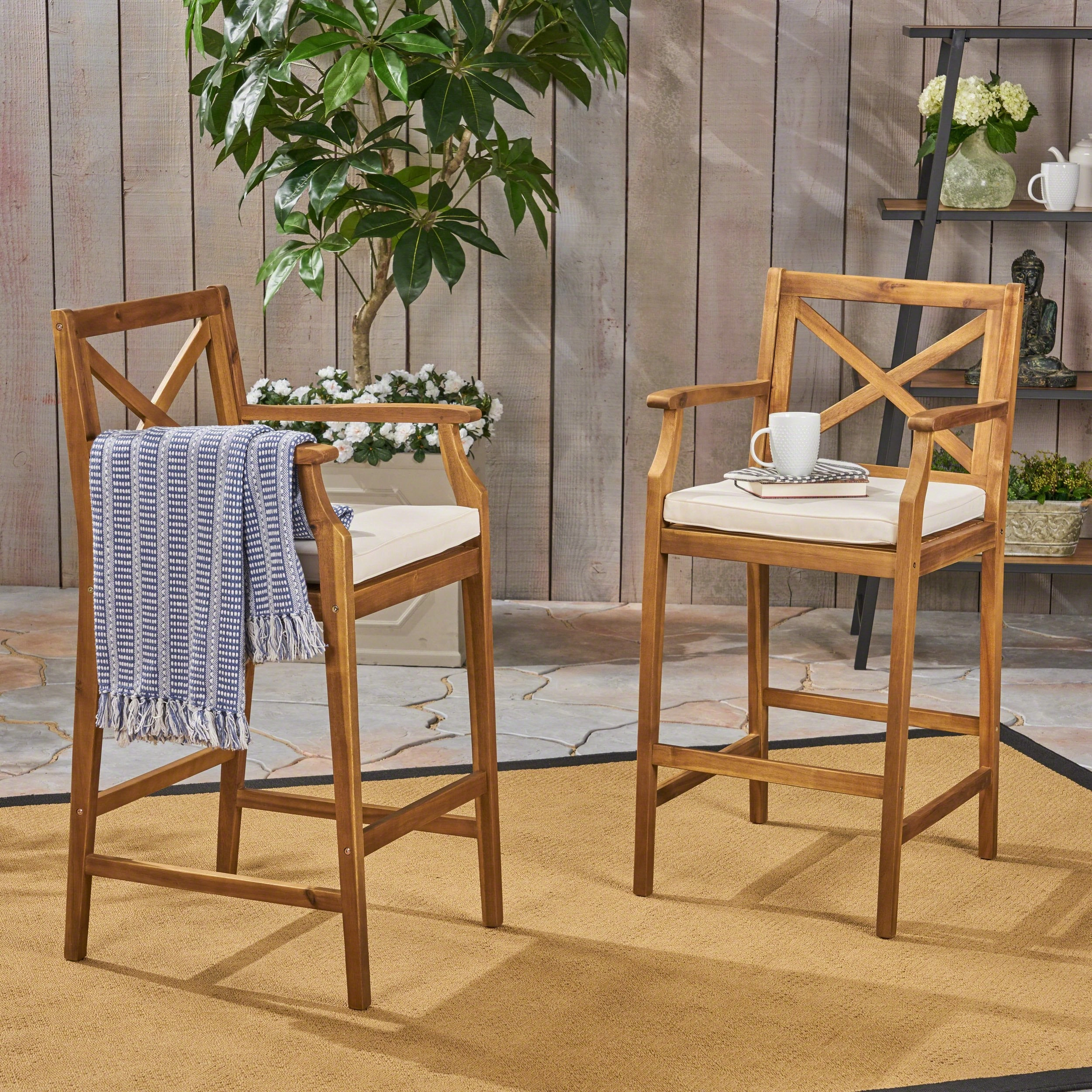 Outdoor Acacia Wood Barstool (set of 2) - NH618503