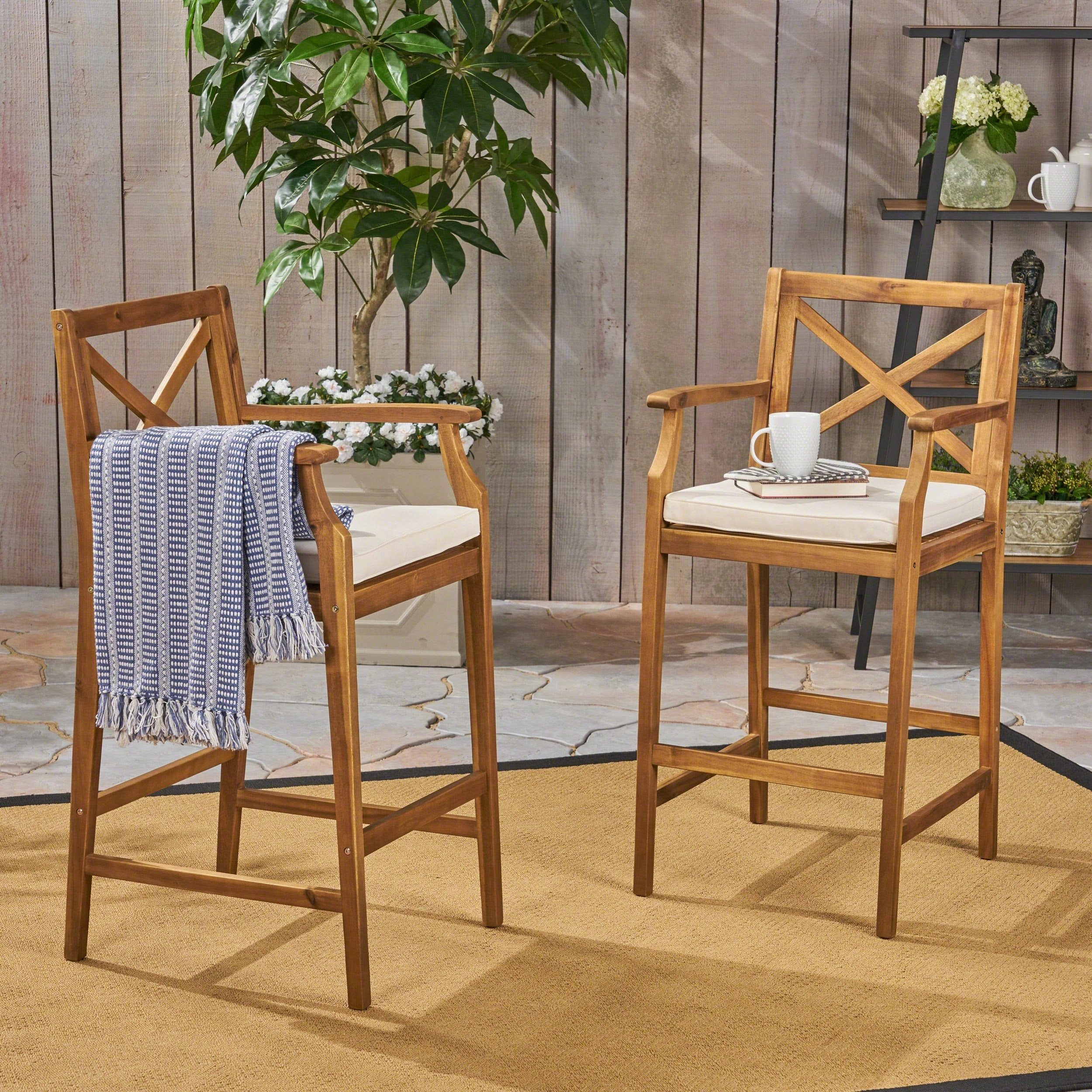 Outdoor Acacia Wood Barstool (set of 2) - NH618503