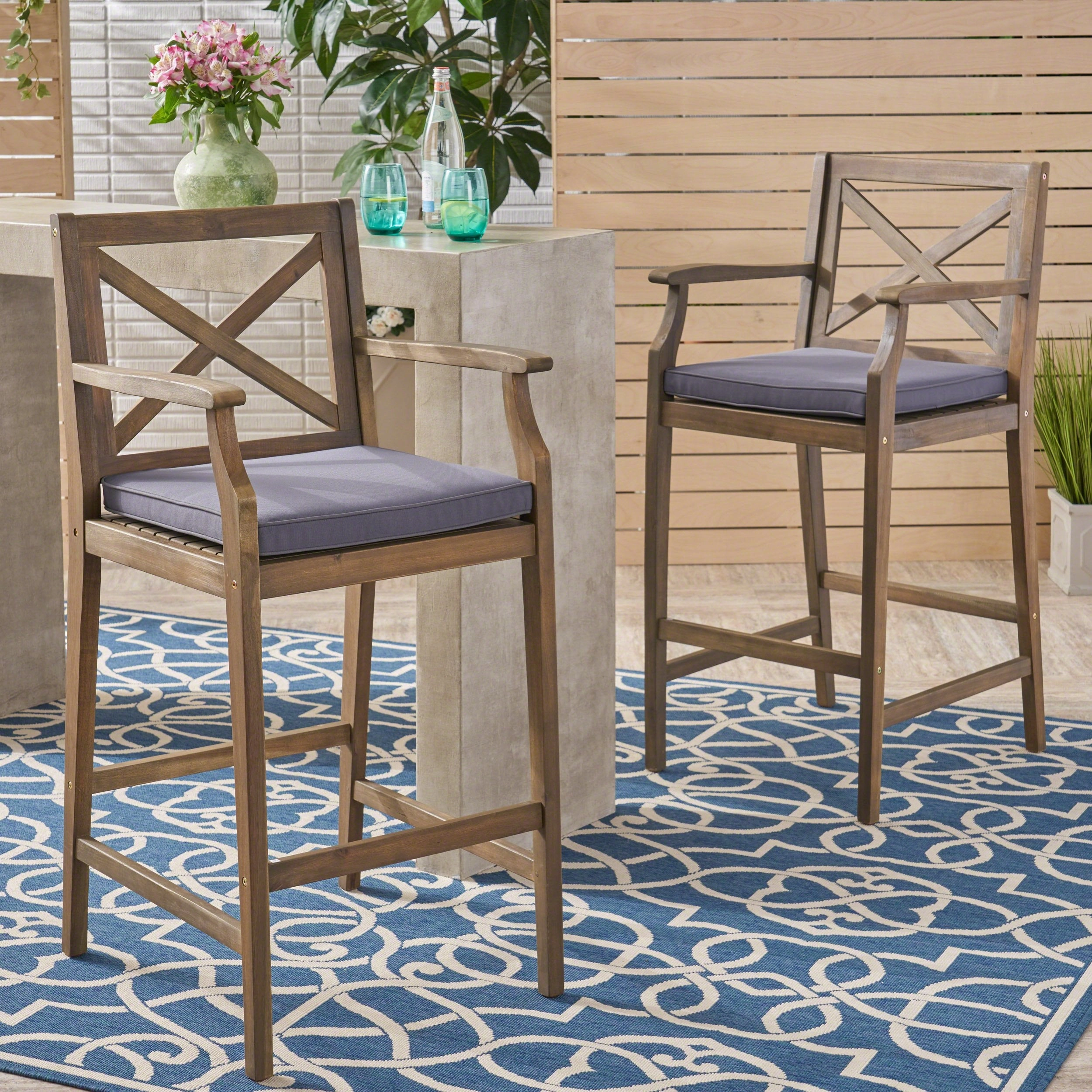 Outdoor Acacia Wood Barstool (set of 2) - NH618503