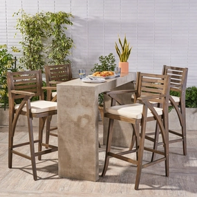 Outdoor Acacia Wood Barstool (Set of 4), Grey with Cream Cushion - NH486403 outdoor furniture, garden bench