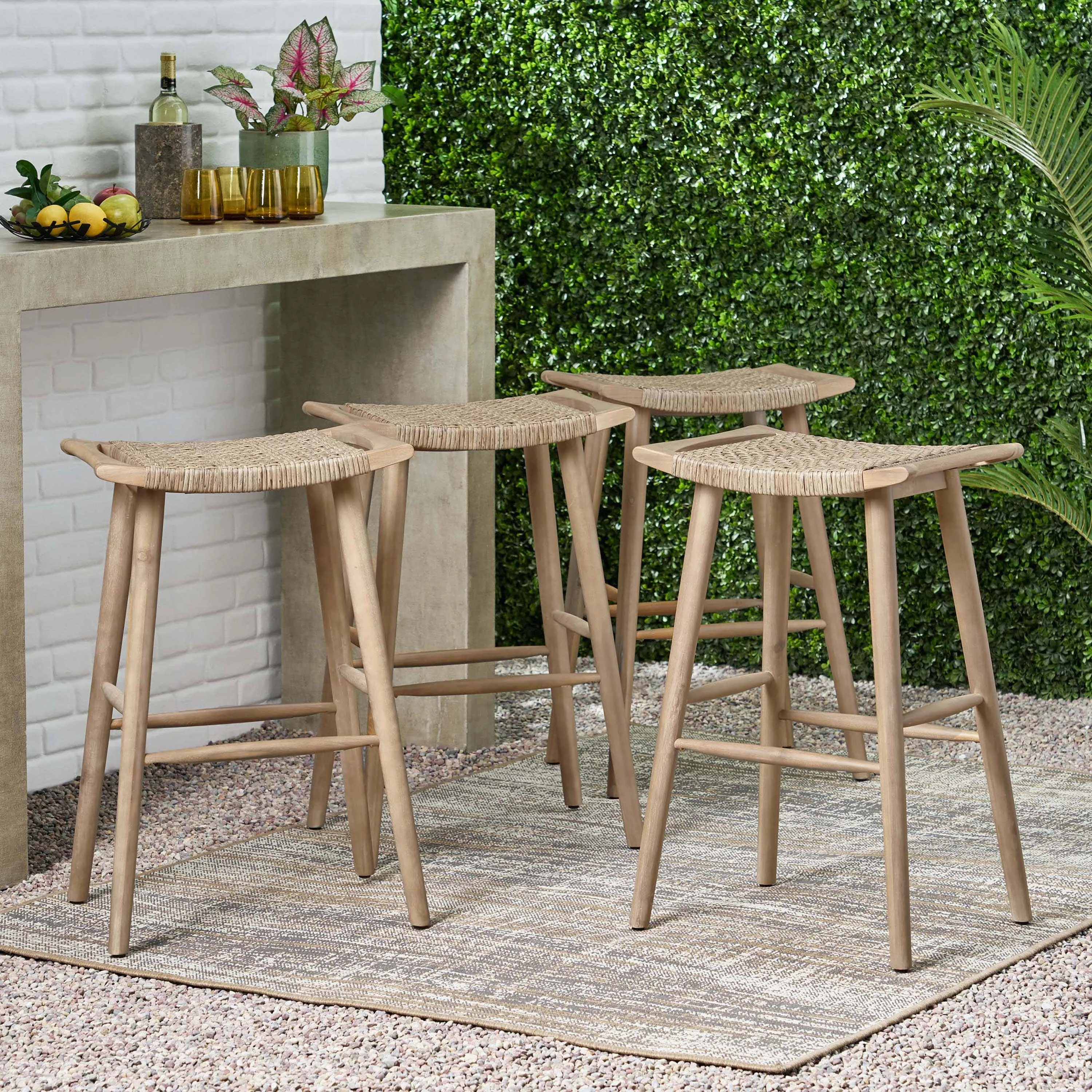 Outdoor Acacia Wood Barstool with Wicker, Set of 4 - NH100413 outdoor lounge chair, patio sofa