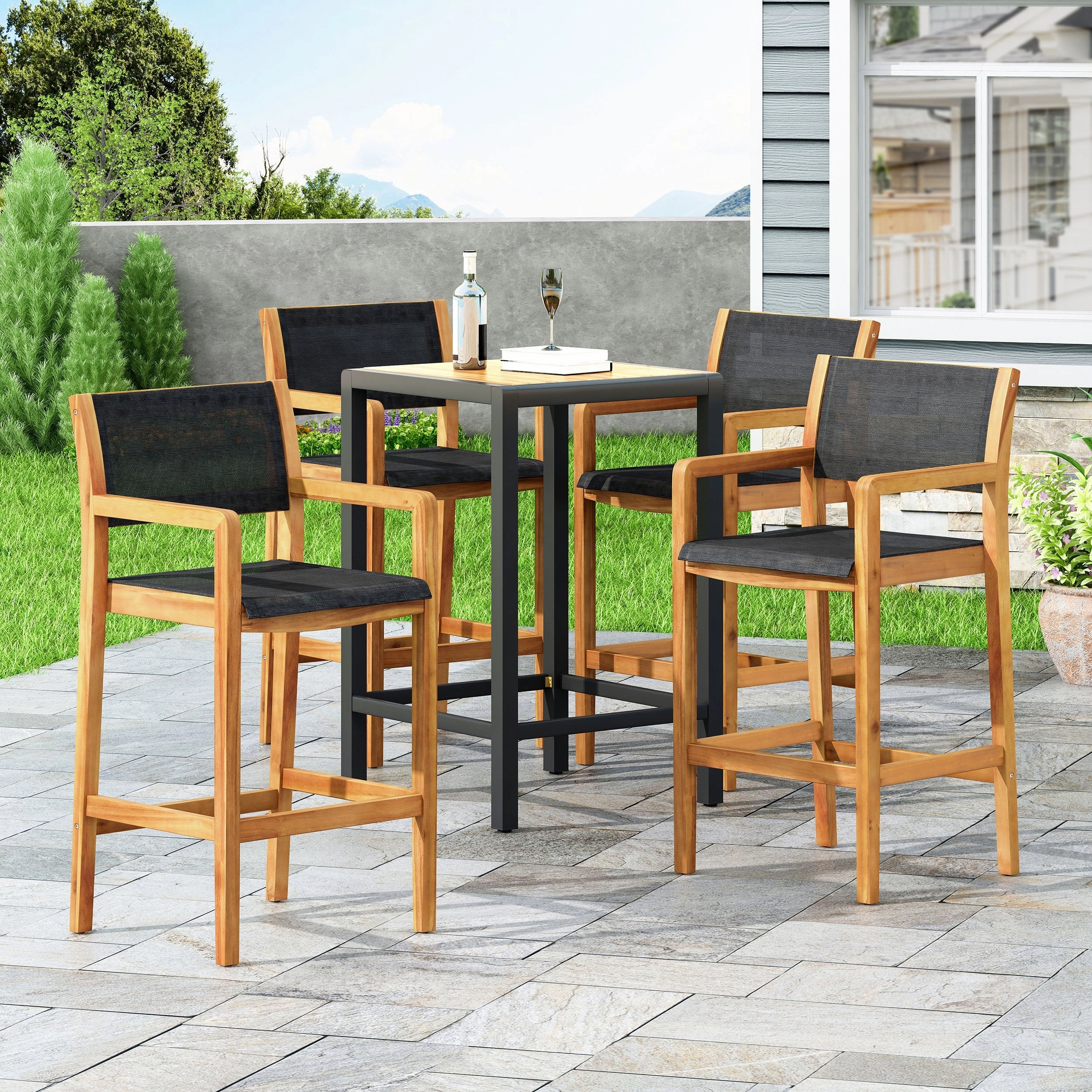 Outdoor Acacia Wood Barstools with Outdoor Mesh (Set of 4) - NH238213 outdoor lounge chair, patio sofa