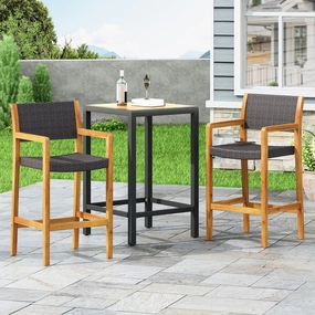Outdoor Acacia Wood Barstools with Wicker (Set of 2) - NH138213 outdoor furniture, garden bench
