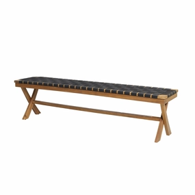 Outdoor Acacia Wood Bench with Rope Seating - NH404313 outdoor furniture, garden bench