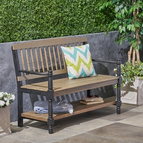 Outdoor Acacia Wood Bench with Shelf - NH733503 outdoor furniture, garden bench
