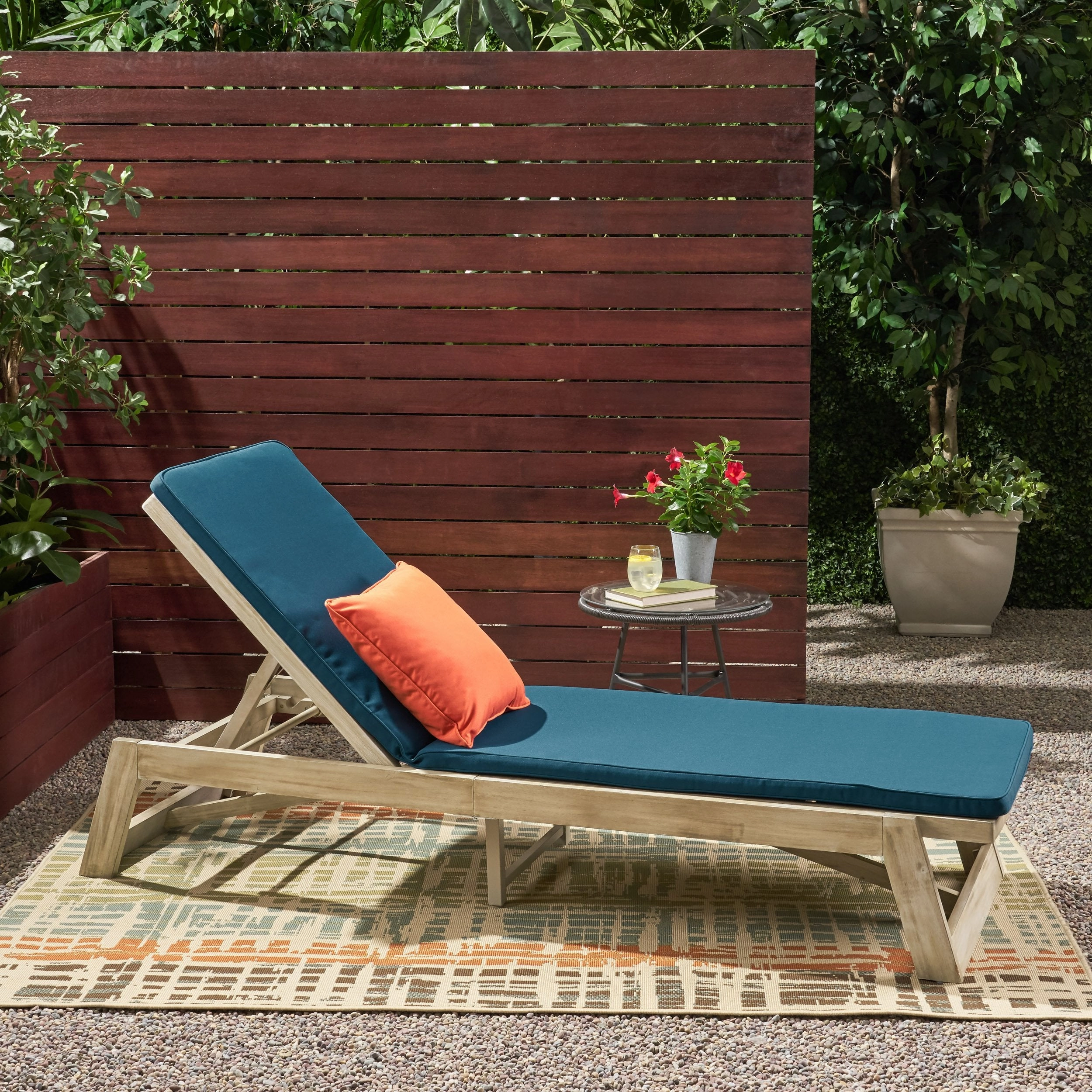 Outdoor Acacia Wood Chaise Lounge and Cushion Set - NH597903 outdoor furniture, garden bench