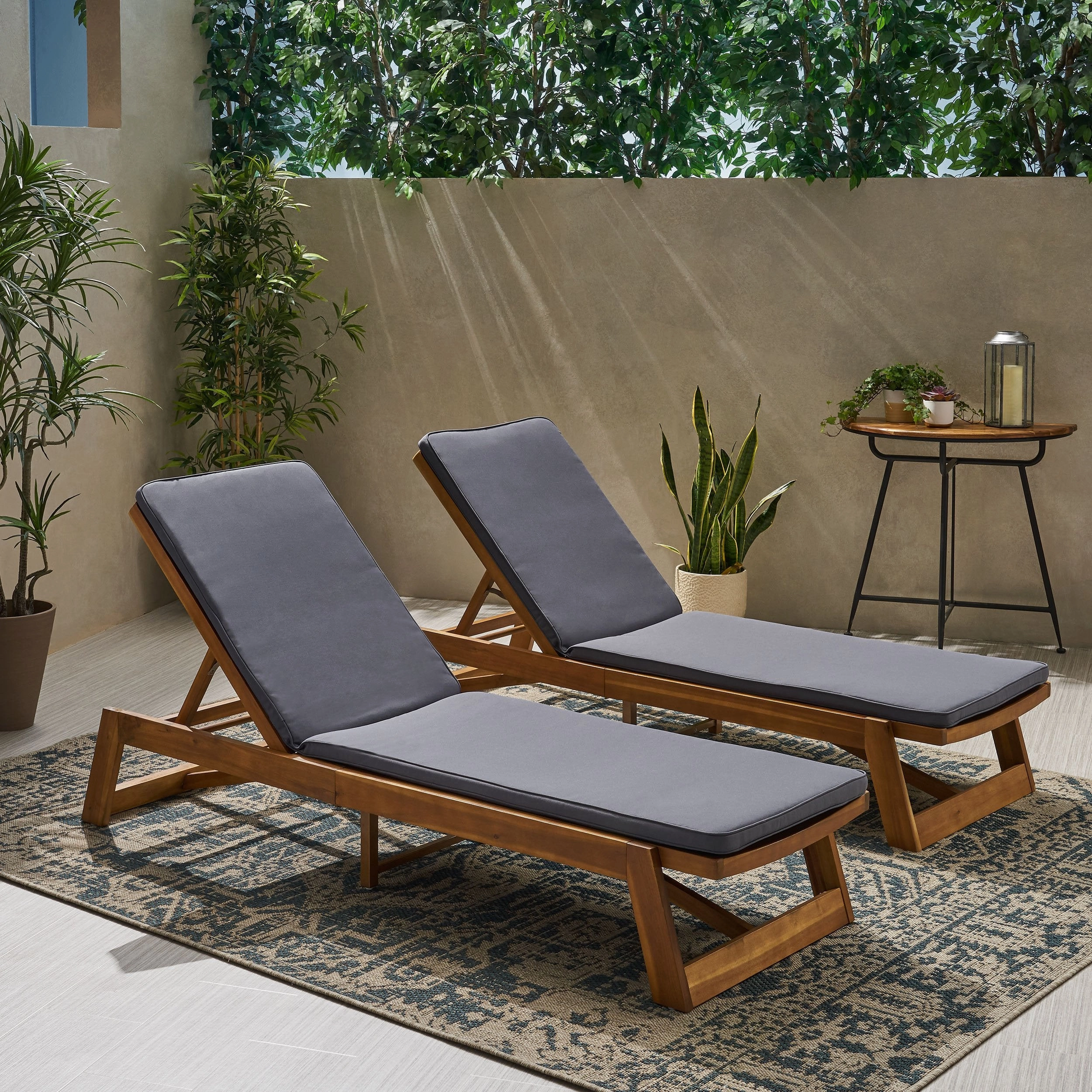 Outdoor Acacia Wood Chaise Lounge and Cushion Sets (Set of 2) - NH308903