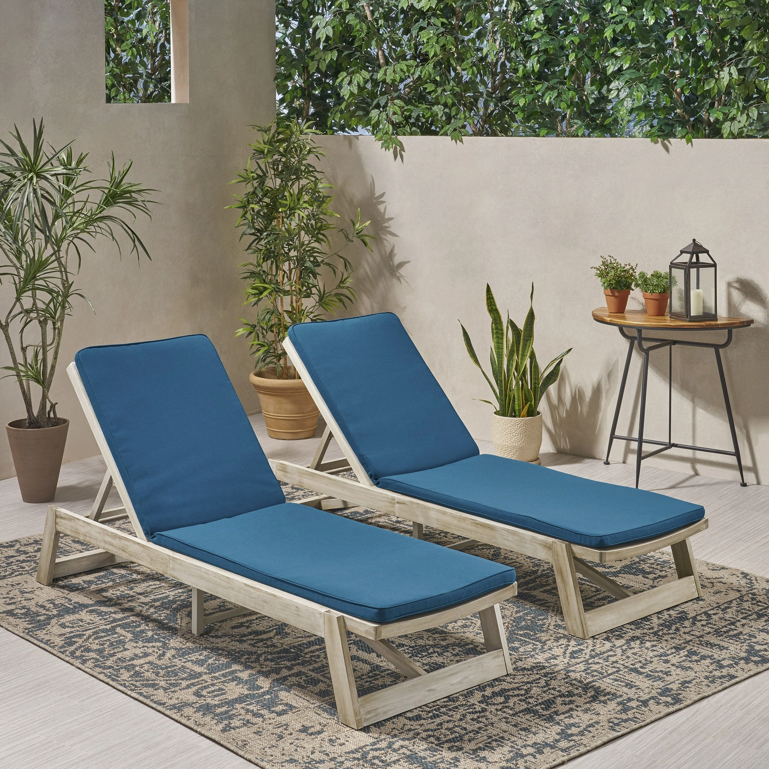 Outdoor Acacia Wood Chaise Lounge and Cushion Sets (Set of 2) - NH308903 patio umbrella, gazebo