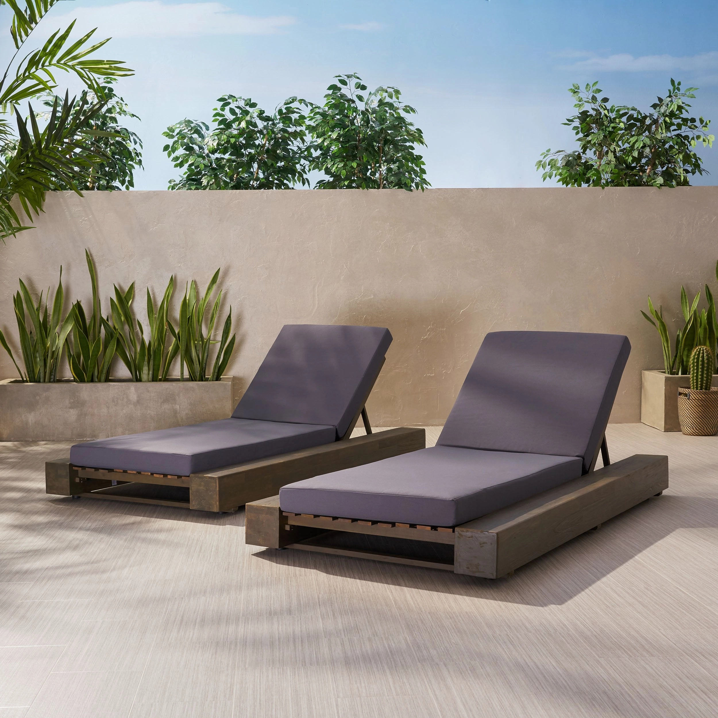 Outdoor Acacia Wood Chaise Lounge and Cushion Sets (Set of 2) - NH958903 outdoor furniture, garden bench
